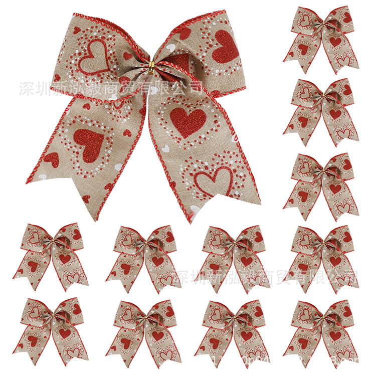 Valentine's Day red heart printed burlap bow decoration bow Valentine's Day gift packaging party jewelry