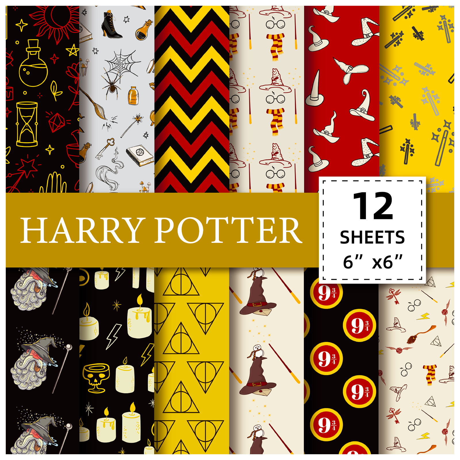 12 sheets/pack magic wand HP Journal material paper cross-border hot selling new 6-inch scrapbook base background paper AliExpress