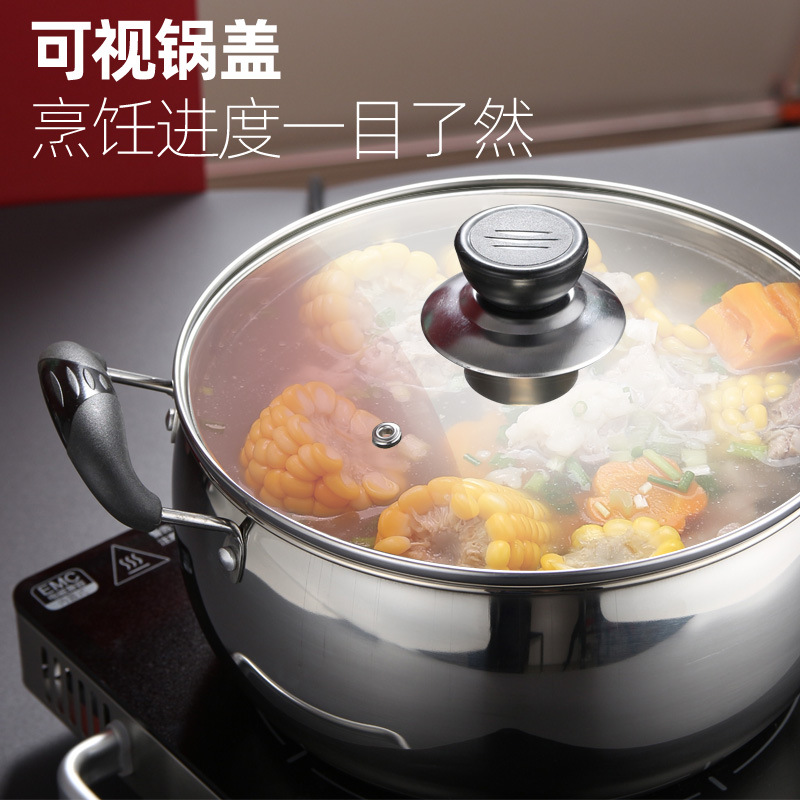 Picture of Thickened household stainless steel pot soup pot gas induction cooker soup pot double handle soup pot double ear pot gift