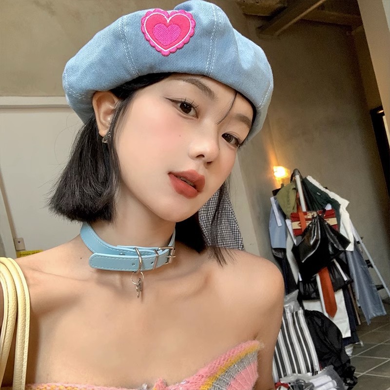 Picture of Japanese Style Retro Large Head Circumference Denim Beret Spring, Summer and Autum Women's K-Style Versatile Fashion Painter's Hat Makes the Face Smaller