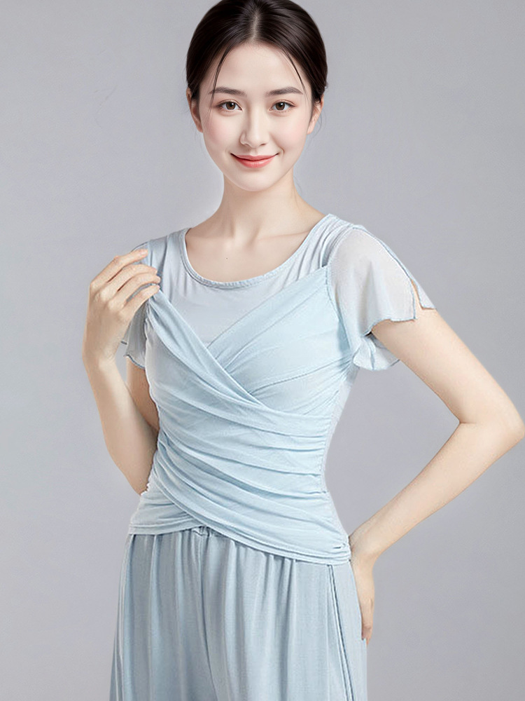 Classical dance new tops, practice clothes, women's Chinese dance, short sleeves, slim fit, splicing, adult body dance body charm clothing