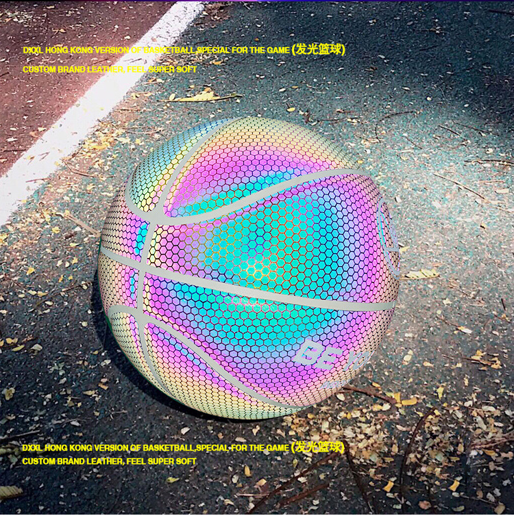 Picture of Cross-border reflective basketball trembles luminous luminous color pu moisture absorption 7 adult ball manufacturers customized a generation of hair