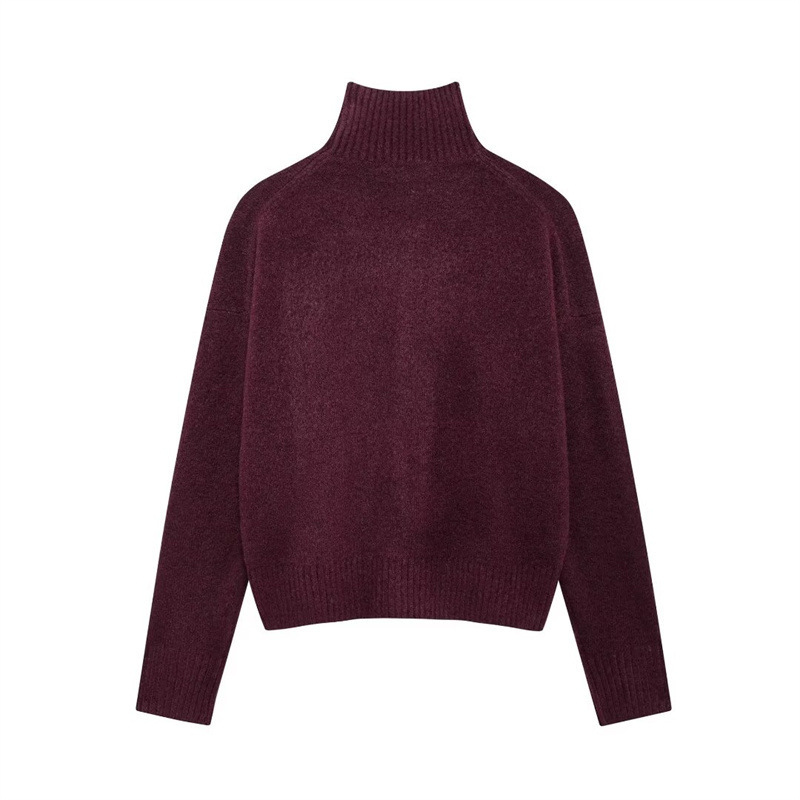 SAW AliExpress Independent Station European and American Style Women's Fashion High Neck Long Sleeve Soft Basic Knitted Shirt 2142170