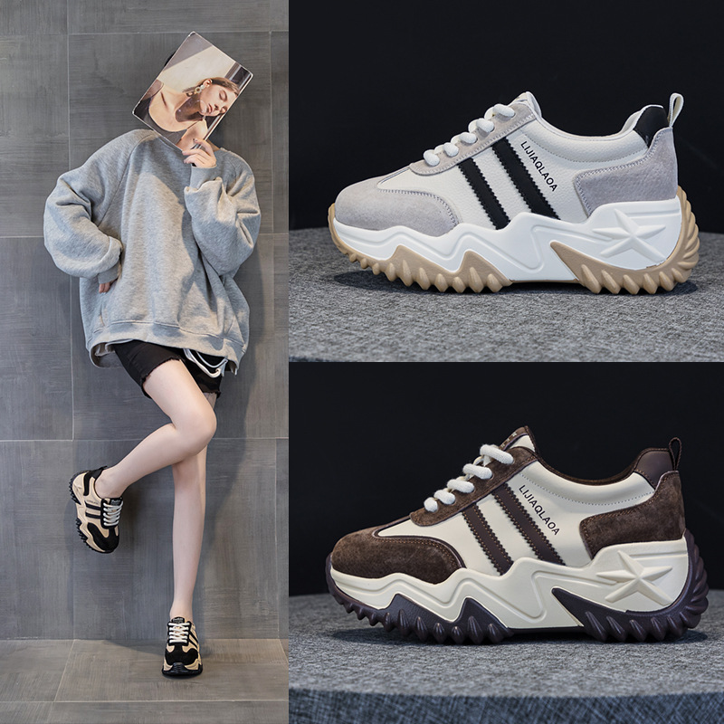 8871 Explosions 2025 Four Seasons All-match Retro Soft-soled Casual Shoes Thick-soled Women's Shoes