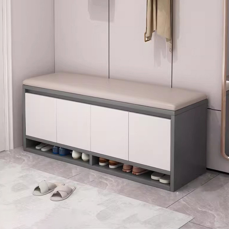 Shoe-Changing Bench with Integrated Storage at the Entrance, Soft Cushion Shoe Bench, Dustproof Entryway with Door, Small Shoe Cabinet, Low Cabinet
