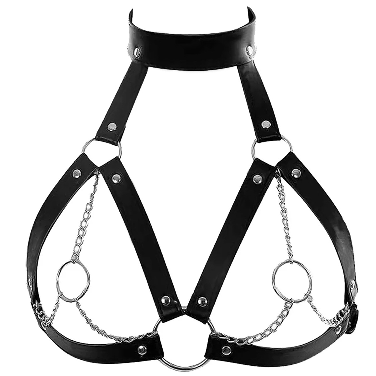 Cross-border Hot Sexy Hanging Neck Chest Belt with Chain Hollow Chest Chain Fashion Leather Belt SM Sexy Strap for Women