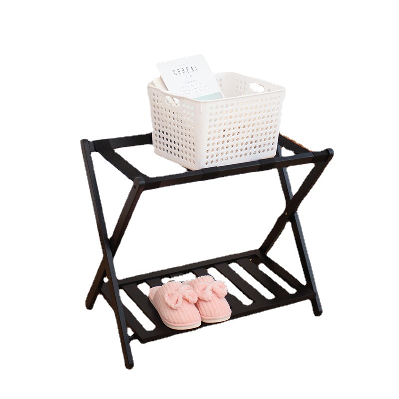 Picture of Hotel Luggage Rack Black Household High-grade Nanzhu Folding Bedroom Storage Rack Simple Double-layer Luggage Storage Rack