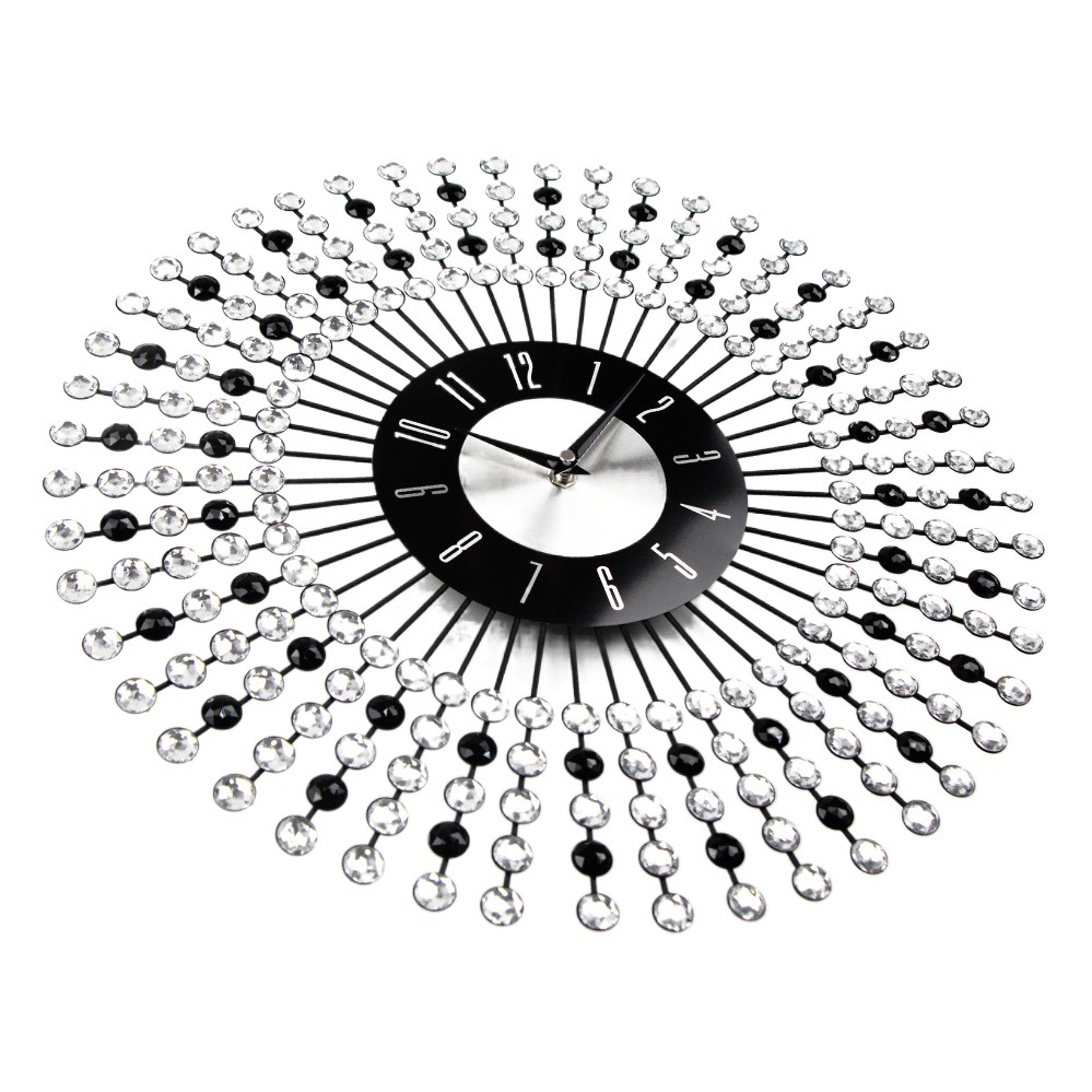 Crystal Wrought Iron Creative Clock Living Room Simple Light Luxury Wall Clock Fashion ins Wind Clock Wall Hanging Home Large Wall Watch