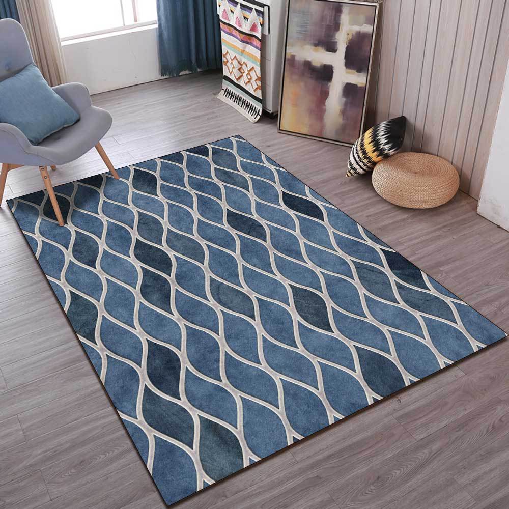 Cross-border generation hair fashion modern simple blue wavy line stitching living room bedroom bedside carpet floor mat
