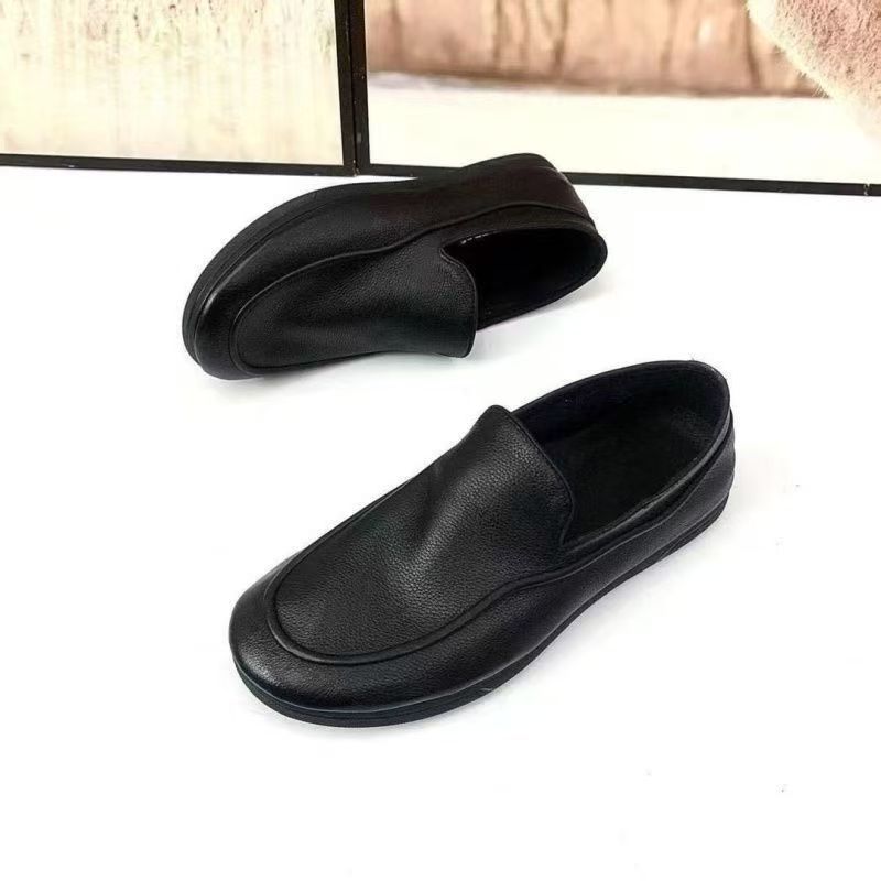 Top layer leather high-end men's fashion casual shoes trend versatile and comfortable soft sole men's leather shoes spring leather shoes black
