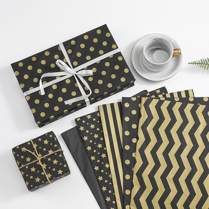 Cross-border bagging 20 Sydney paper black background printed gold copy paper gold stars gift wrapping paper 50X35CM