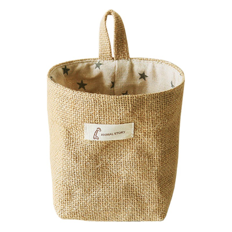 Japanese Yellow Cotton and Linen Storage Bag Hanging Bag Wall Hanging Small Hanging Pocket Behind the Door Fabric Storage Organizer Bag Dormitory Storage Bag