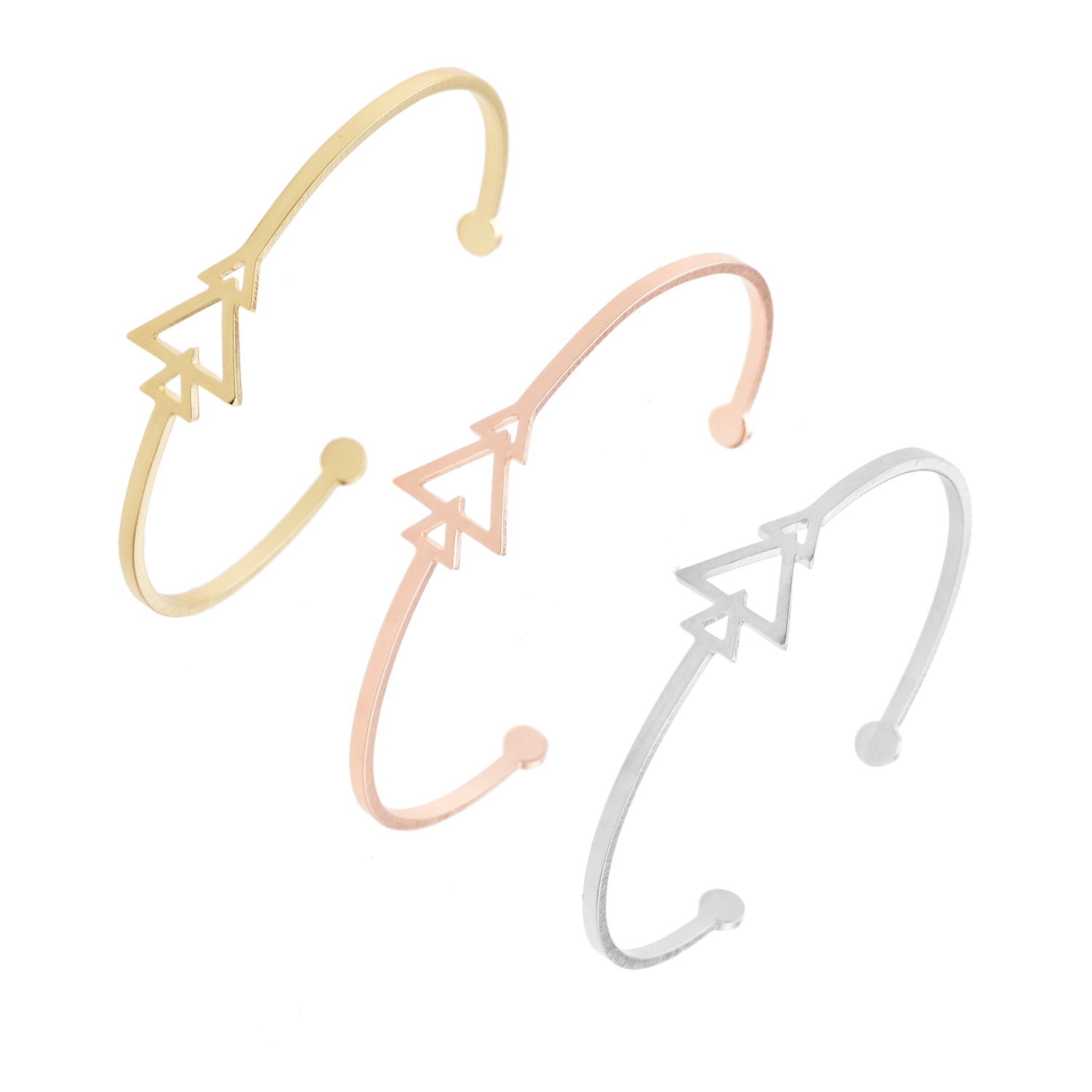 Korean version of simple hollow triangle bracelet Joker girls metal opening bracelet rose gold bracelet wholesale