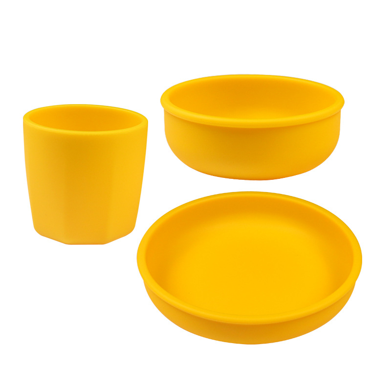 Picture of Wholesale Nordic simple silicone children's tableware suit silicone plate complementary bowl children's fork spoon plate set of 5