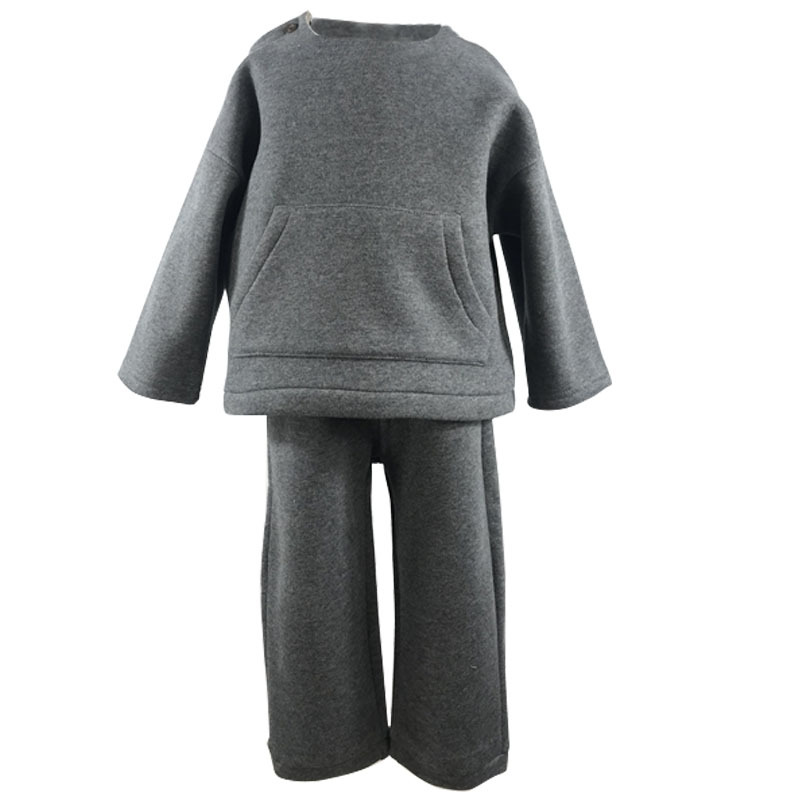 Picture of 23 Winter Wear Korean Style Children's Wear New Arrival suit Korean Style Simple Cute Big Pocket fleece-lined Casual Two-Piece Set for Boys and Girls