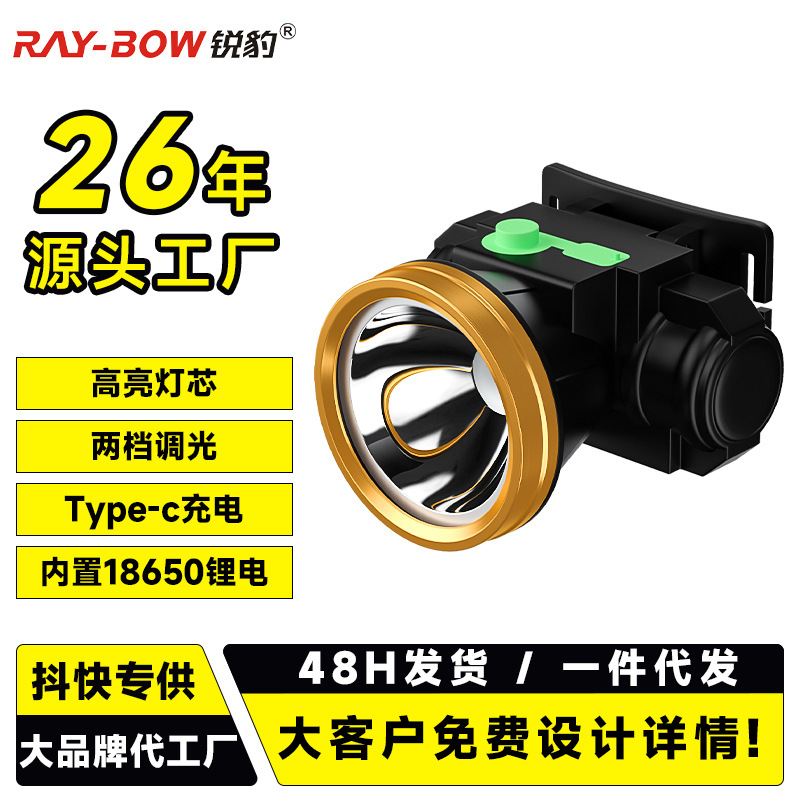 Headlight Night Fishing Outdoor Strong Light Fishing Charging Multifunctional Super Bright Head-Mounted Super Long Endurance Small Flashlight Long Range
