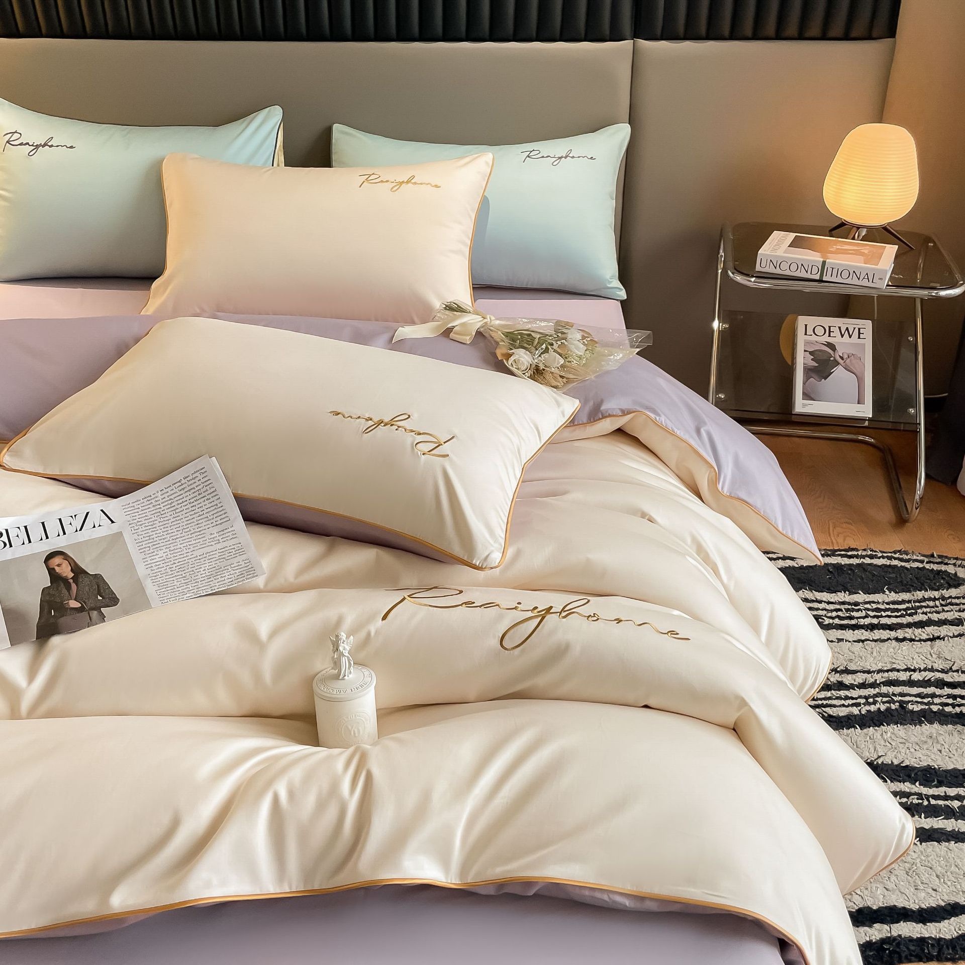 Picture of 60 Xinjiang long-staple cotton four-piece cotton bed sheet bed hat light luxury embroidery dormitory three-piece cotton bedding s