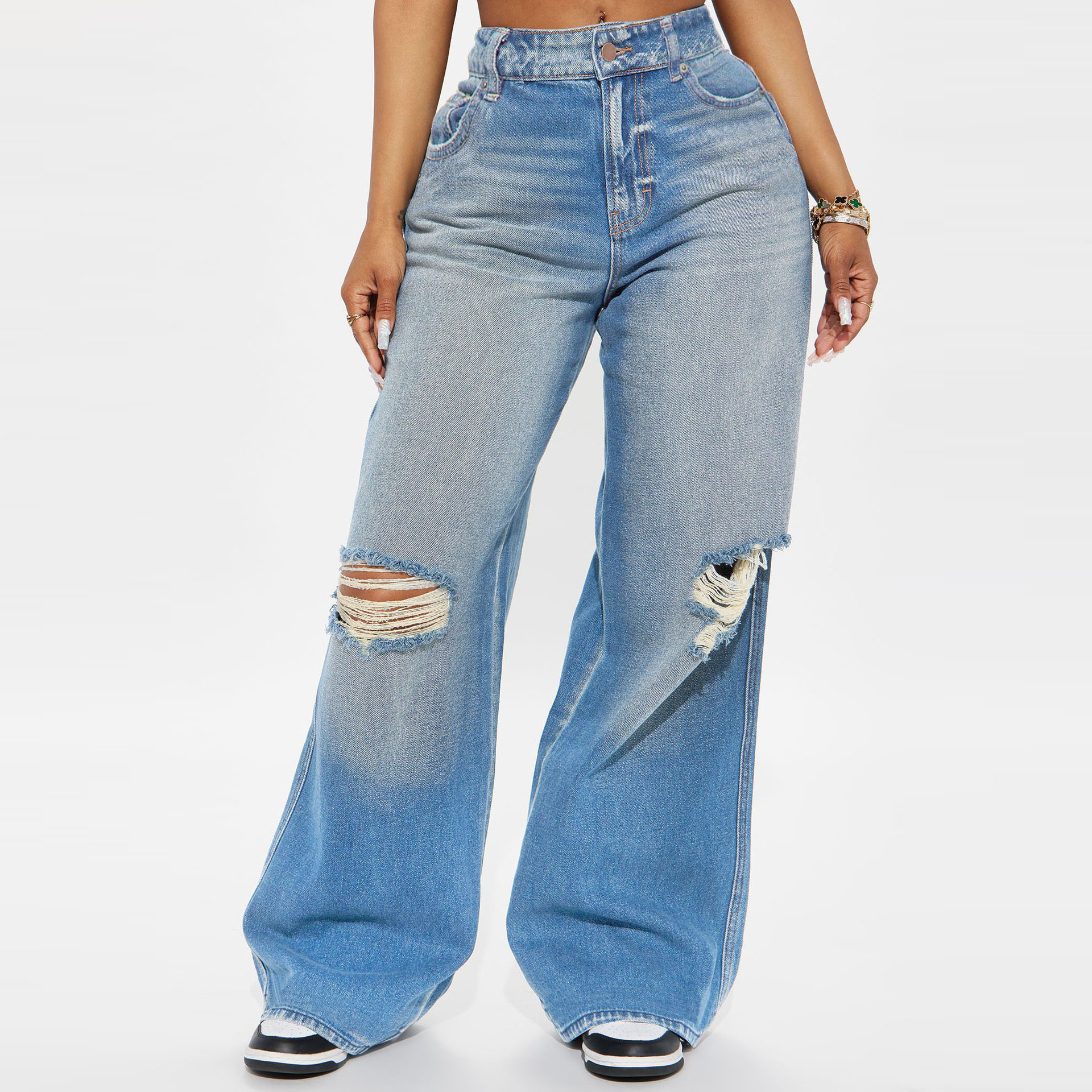 Overseas warehouse cross-border European and American Denim elastic wide leg pants TEMU Amazon Straight Leg Jeans3662
