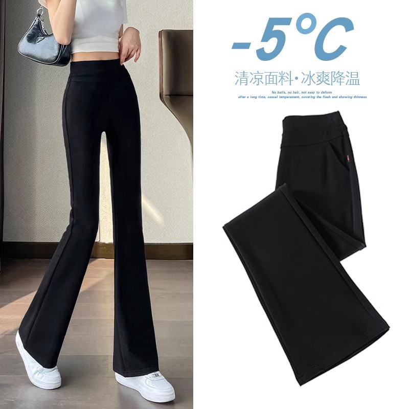 Ice Silk Flared Pants Women's Summer Thin 2024 New High Waist Slimming Narrow Version Summer Casual Suit Micro-lar Pants