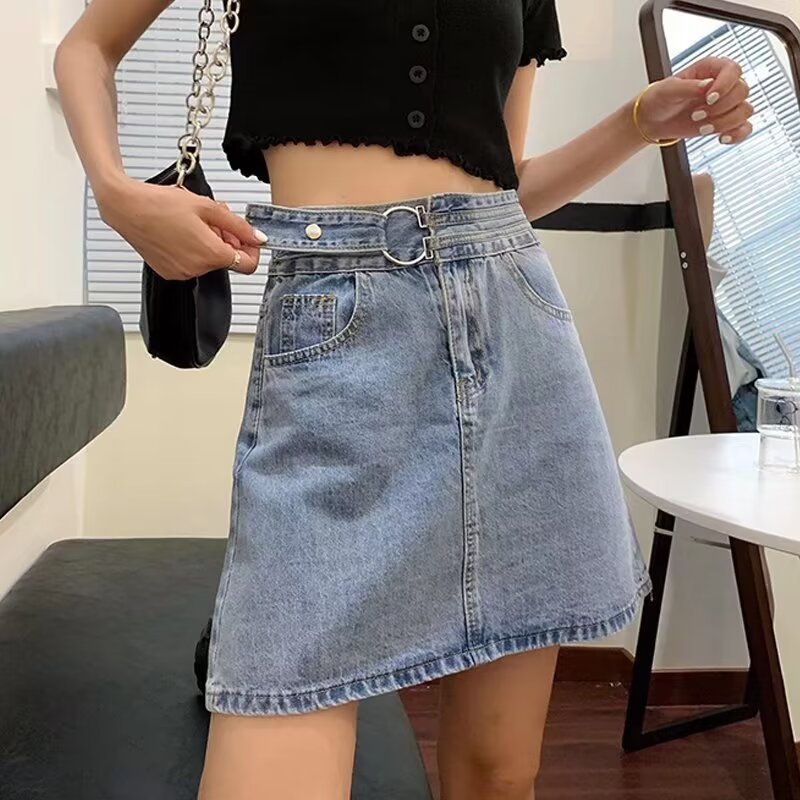 2024 summer new pear-shaped figure wearing skirt high waist Denim skirt slim hip A- line skirt