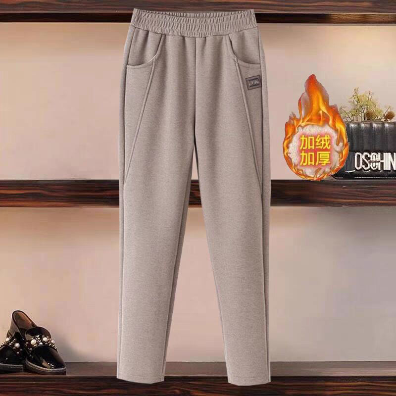 High-end fleece thickened slacks women's autumn and winter new foreign style loose slimming and versatile fashionable high-waisted straight-leg pants