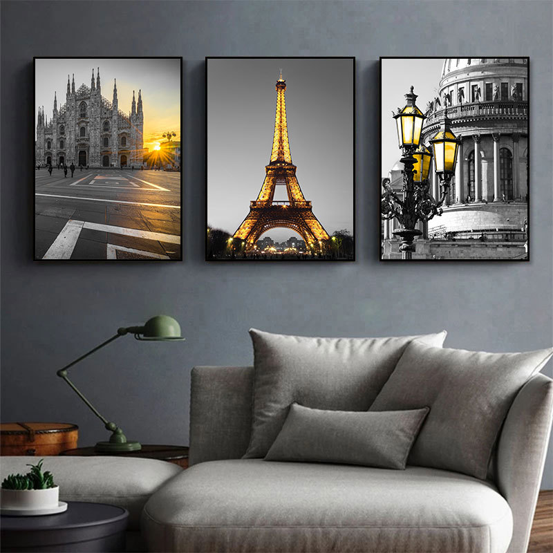 Picture of Nordic Simple Living Room Sofa Background Wall Decorative Painting American Style Retro Nostalgic Industrial Style Modern Black and White Hanging Painting