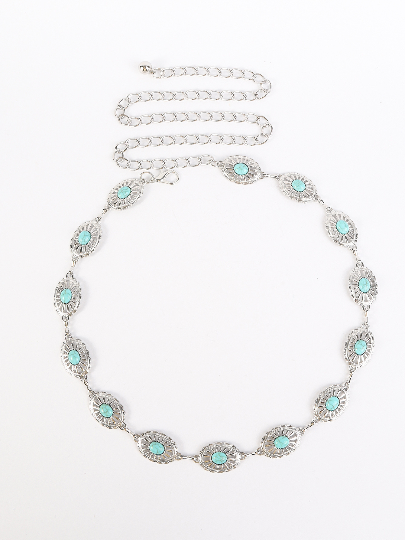 Manufacturers Europe and the United States cross-border Bohemian retro metal chain belt turquoise carved waist chain decoration spot