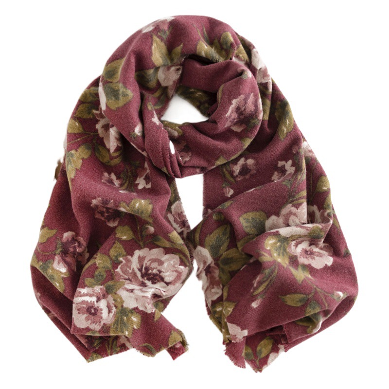 Vintage Ethnic Rose Print Scarf 2025 New Women's Neck Scarf Faux Cashmere Artistic Retro Style