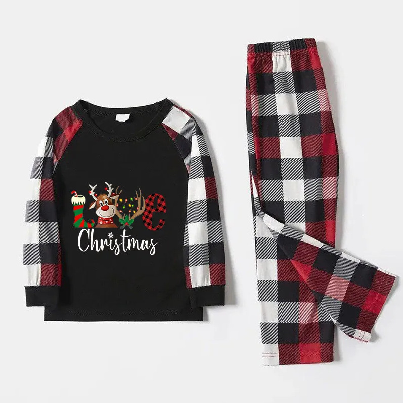 Picture of European and American Amazon Cross-Border Christmas Pajamas Printed Plaid Parent-Child Wear Long-Sleeved Home Clothes Set Christmas New Style