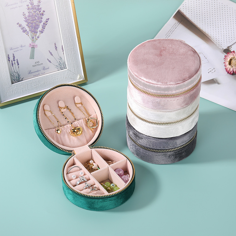 New Round Flannel Jewelry Box Travel Portable Jewelry Ring Necklace Earrings Earrings Jewelry Storage Box Wholesale