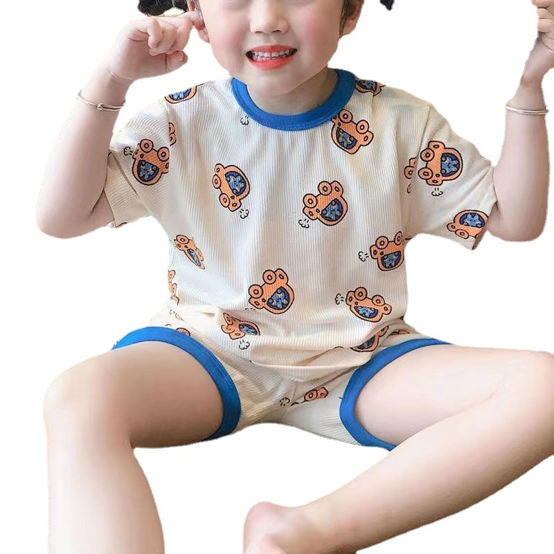 Picture of Summer Home Clothes Air-Conditioned Clothes Children's Cold Ice Silk Fabric Suit Loose Short-Sleeved Shorts Casual Wear Suit