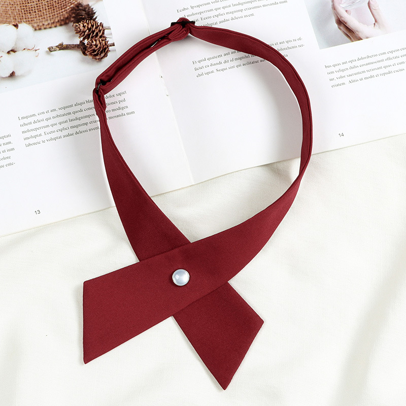 Picture of JK Solid Color Cross Bow Tie Female Student School Uniform College Style wine red Collar Shirt Bow