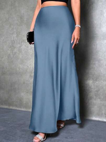 Picture of Foreign Trade Cross-Border Satin Skirt Spring and Summer New European and American Amazon Simple Imitation Silk Long Skirt Women's Clothing
