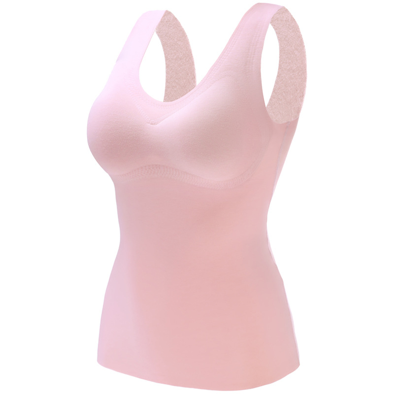 Picture of 2024 Derong Quick Thermal Underwear Women's Seamless Round Neck No Wires Brushed Self-Heating Vest with Breast Pad Insulation