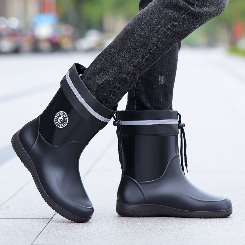 Picture of Rain boots 39-48 size medium simple waterproof drawstring extra large size men's and women's medium warm waterproof fleece-lined detachable non-slip women's boots