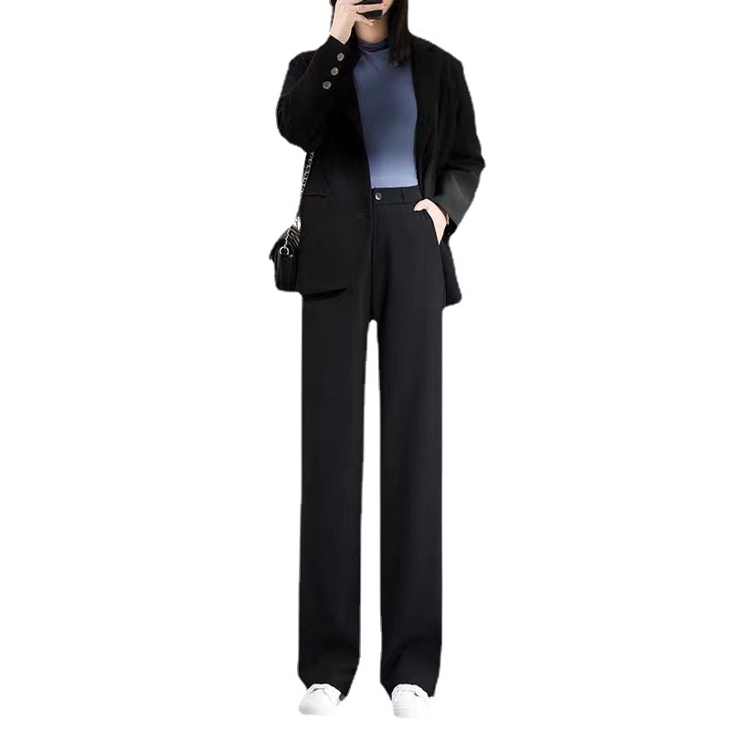 Picture of Straight-Leg Casual New Wide-Leg High-Waisted Black Petite Spring and Autumn Suit Pants for Women, Slim Fit 2023 Version with Drape