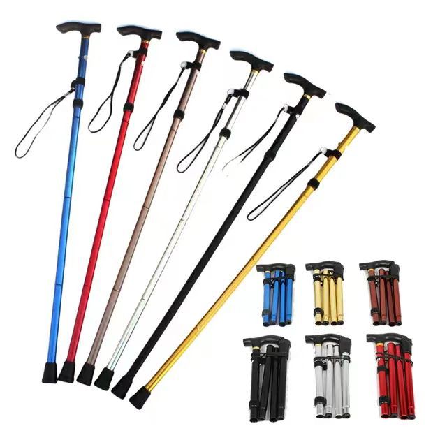 Picture of Aluminum Alloy Mountain Climbing Cane Telescopic Folding 6 Color Mountain Climbing Cane Non-Slip Cane Strengthened Adjustable 5-Section Old Man Cane