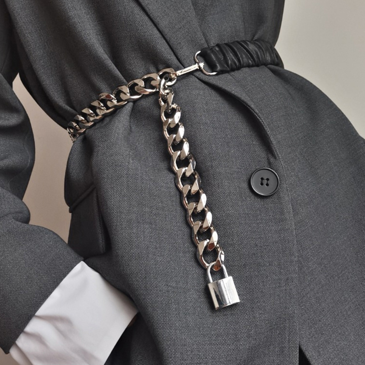 Fashionable Street shot lock belt elastic waist chain thick chain stitching leather belt elastic suit skirt accessories fashion