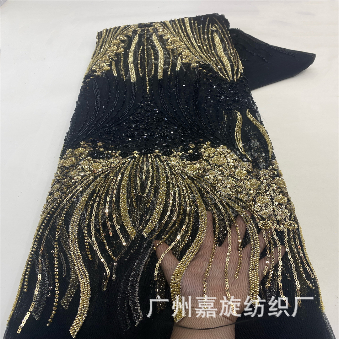 New gradient two-color dress flower bead tube sequin embroidered high-end mesh fabric wedding dress fashion catwalk dress fabric