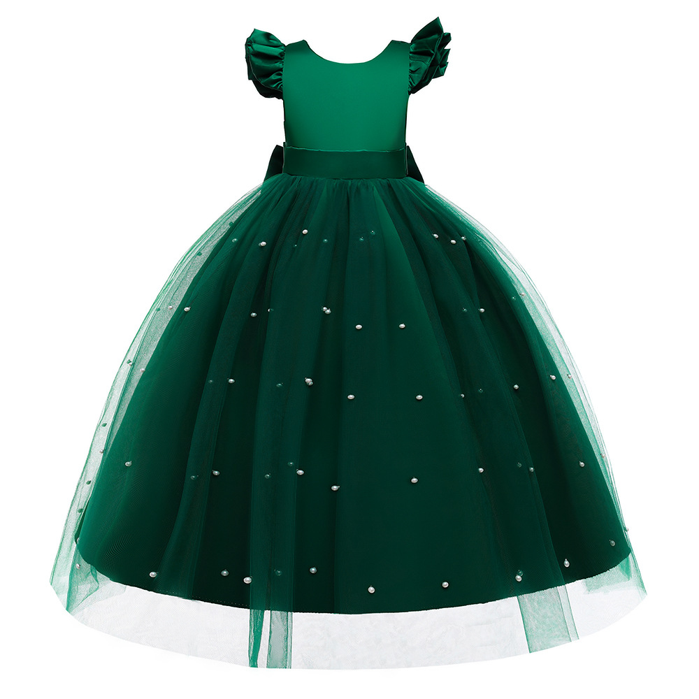 Picture of European and American Children's Dress Flower Girl Princess Dress Girl's Bow Long Dress Piano Performance Dress Poncho Wedding Dress Dress