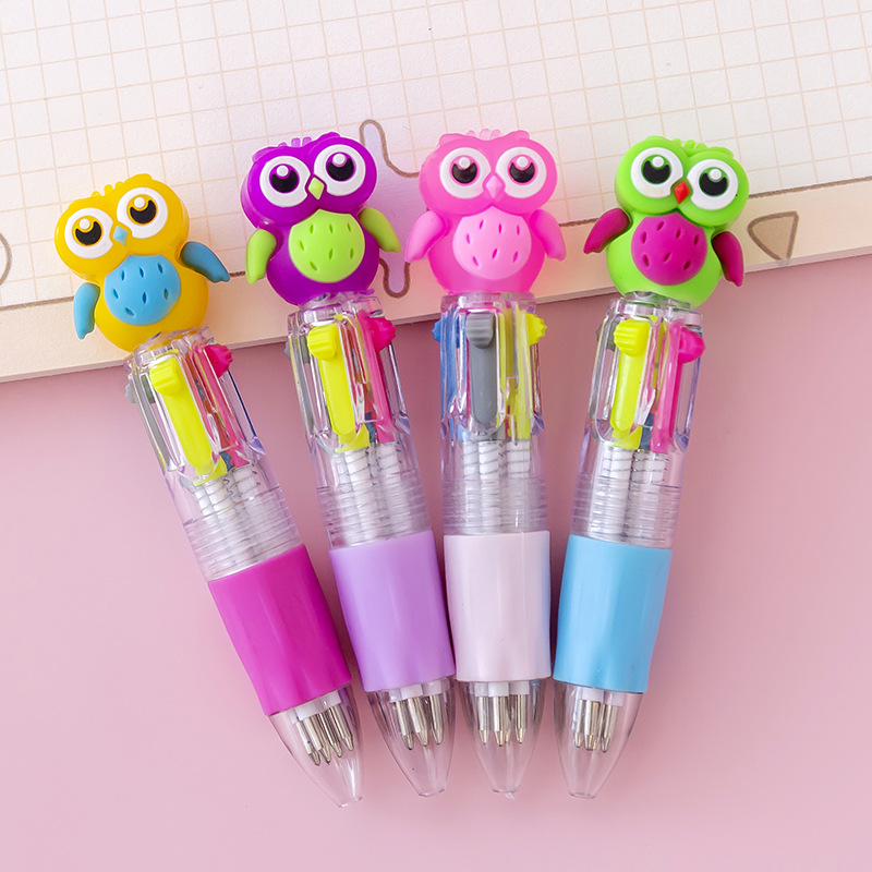 Picture of Korean cute cartoon cute head four-color mini color ballpoint pen student stationery gift prizes wholesale
