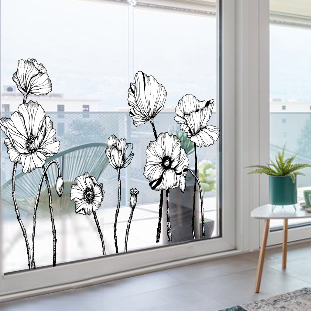 Black Poppy Flower Stickers Wholesale N1021 Cross Border PVC Hotel Living Room Decorative Creative Decorative Flowers Wall Stickers