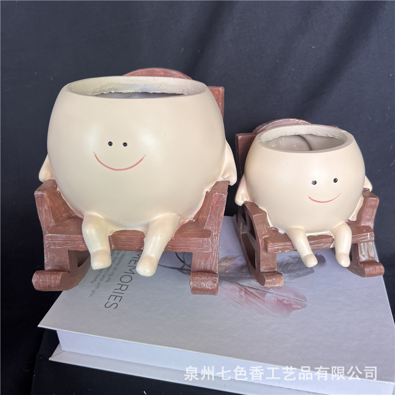 Picture of Creative New Home Office Fleshy Flower Pot Cute Rocking Chair Round Face Sitting Flower Pot Plant Decorative Ornaments