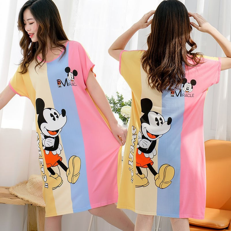 New summer loose large size sweet cute cartoon short sleeve mid-length girls can wear short sleeve nightgown wholesale