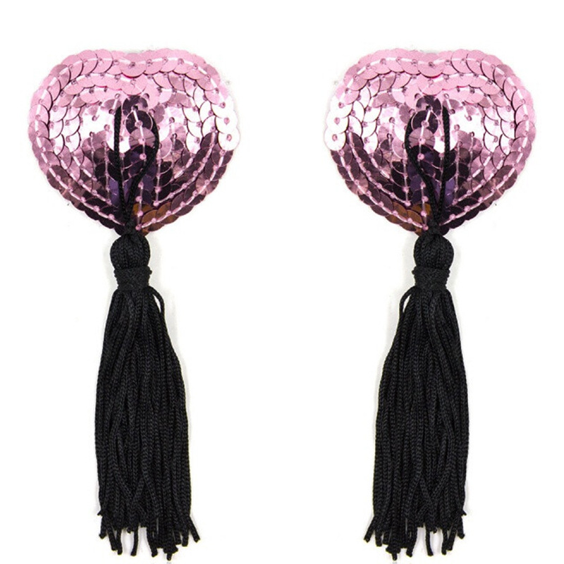 Picture of Sexy lingerie accessories heart-shaped chest stickers silicone bra tassel heart-shaped sequins sexy breast stickers wholesale 5032