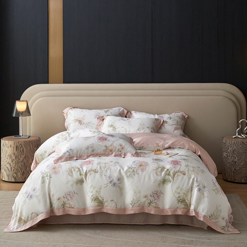 Picture of Summer Class A Maternal and Infant Grade Lyocell Tens Four-Piece Light Luxury Ice Silk Naked Sleeping Cool Quilt Cover Bed Sheet 1.8 Bedding
