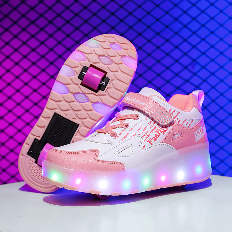 Girls' heelloo shoes 2024 autumn new two-wheel rechargeable light skates cross-border for foreign trade roller skates