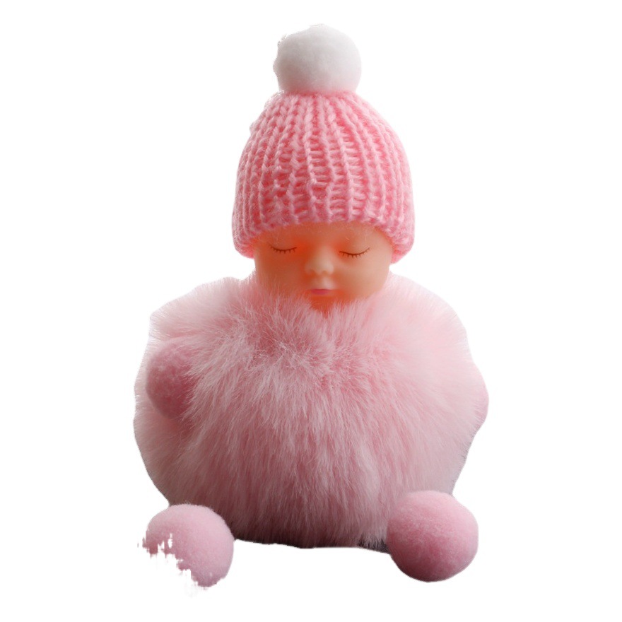 Factory spot wholesale cute sleep doll fur ball key chain hands and feet plush cute treasure fashion women's bag pendant