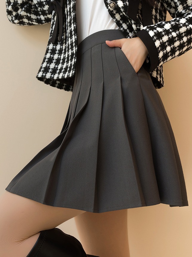 Picture of Pleated Skirt with Pocket Women's Skirt Short Skirt Spring Autumn and Winter New Mature Royal Sister High Waist Slimming A- line Skirt Thick