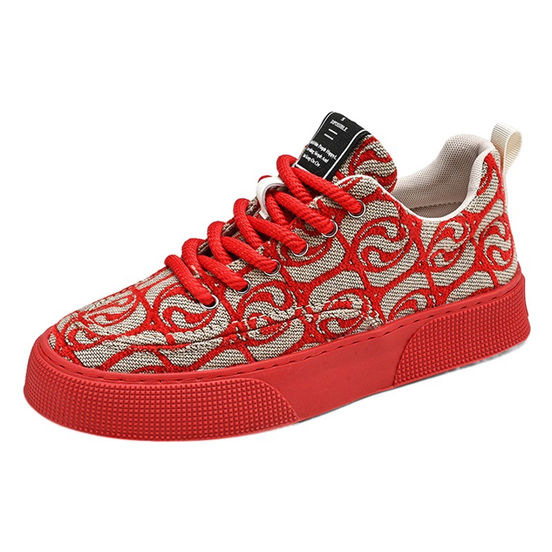 Guochao Xiangyun Men's Board Shoes New Arrival Printed Embroidered Cloth Casual Shoes Breathable Soft Sole Trendy Sports Trendy Shoes for Men